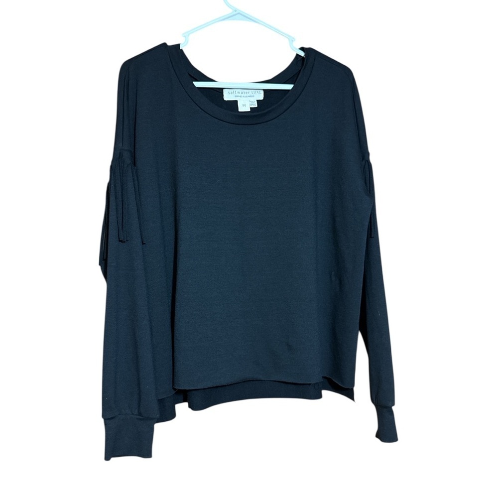 Saltwater LUXE Black top sweatshirt fringe size medium